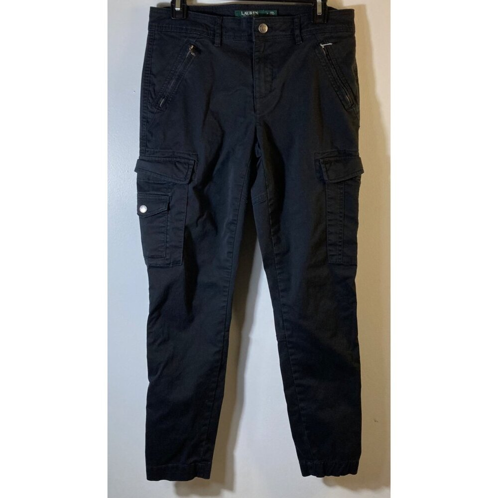 Womens Lauren Ralph Lauren Denim Cargo Pants Black Skinny 8 Stretch